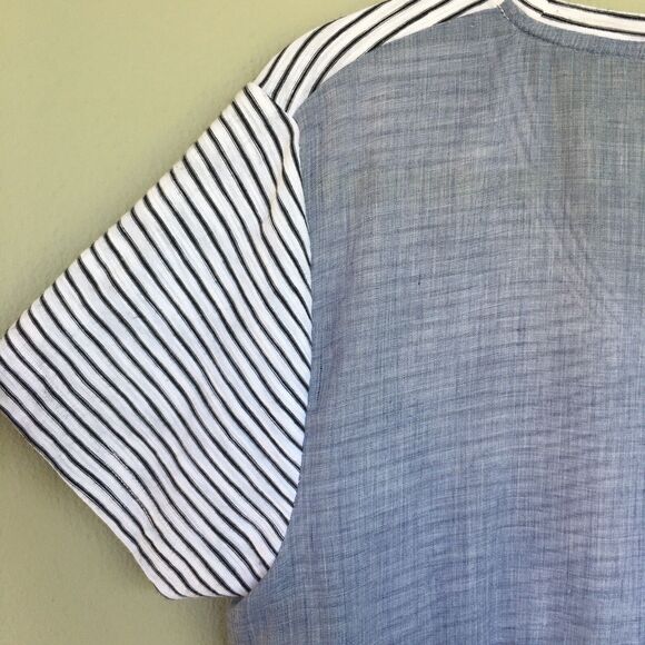 Deletta Anthropologie Callisto Swing Top M Blue Black Stripes Peplum Tee Coastal - Picture 13 of 13
